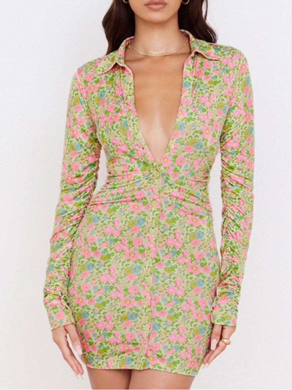 House of CB Martinique Floral Mini Shirt Dress Feminine Summer Small Chic